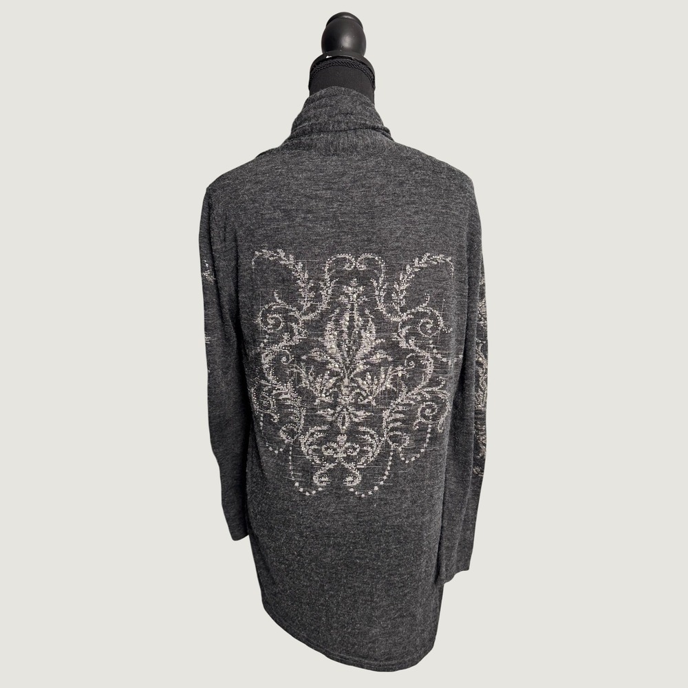 Miss Me Y2K Gray Embellished Rhinestone Back Ruched Open Front Cardigan M
